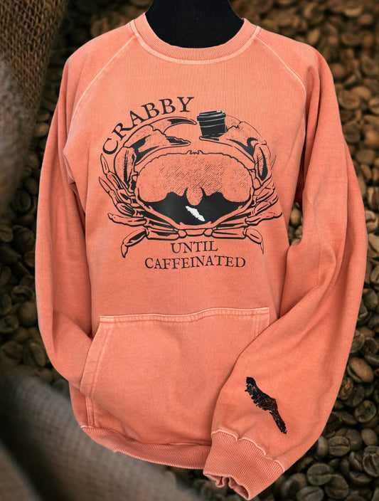 Crabby Until Caffeinated Vintage Pocket Crew